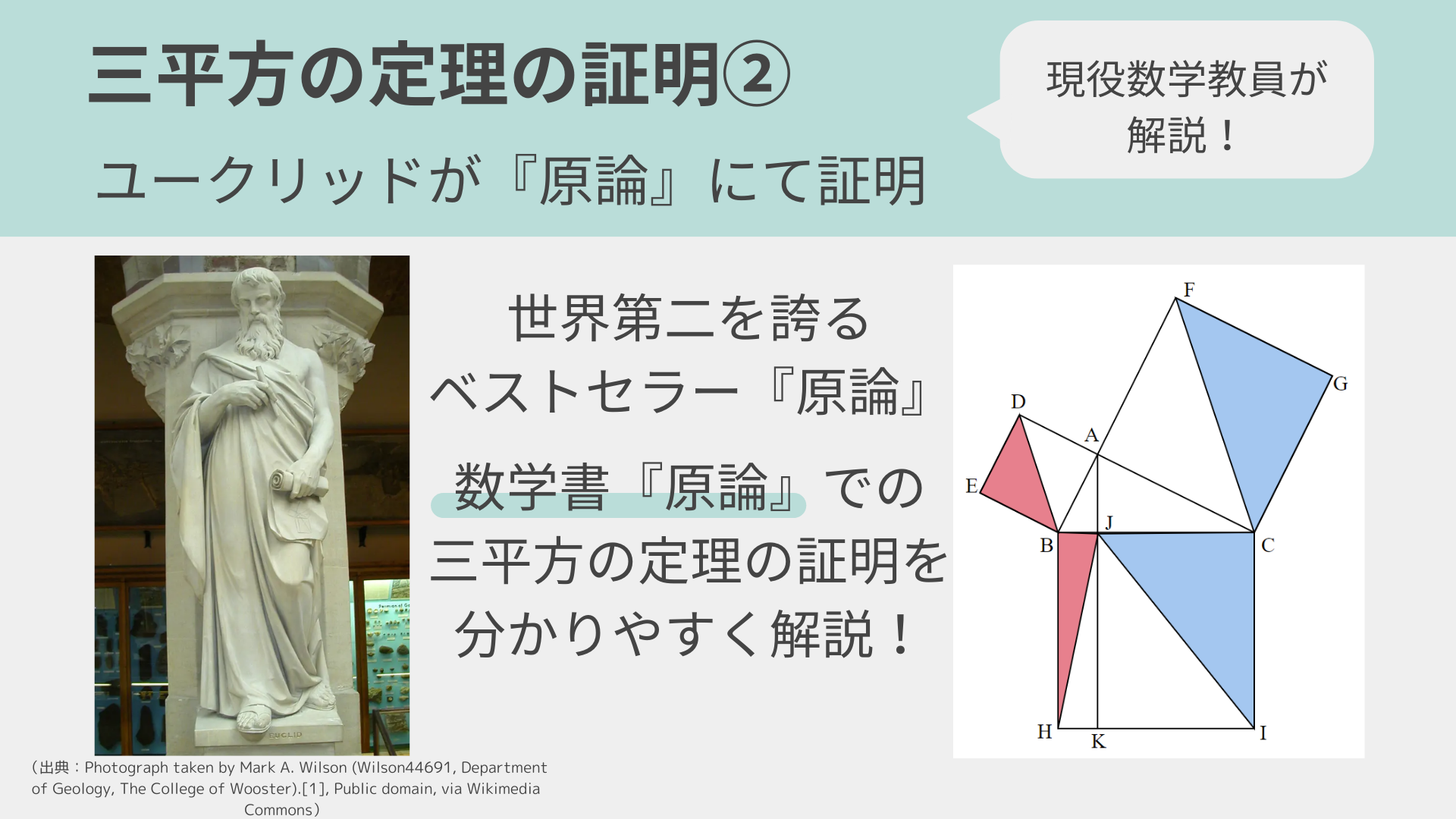 ユークリッド原論 三平方の定理の証明②～ユークリッドの証明方法をわかりやすく, image size:1920x1080