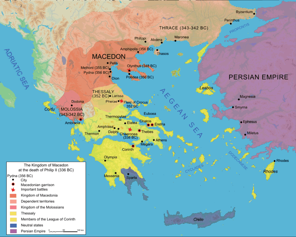 紀元前336年のエーゲ海周辺