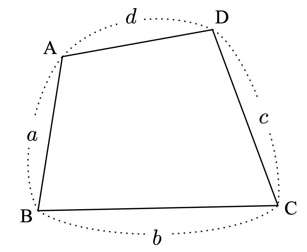 4つの辺の長さがa,b,c,dの四角形