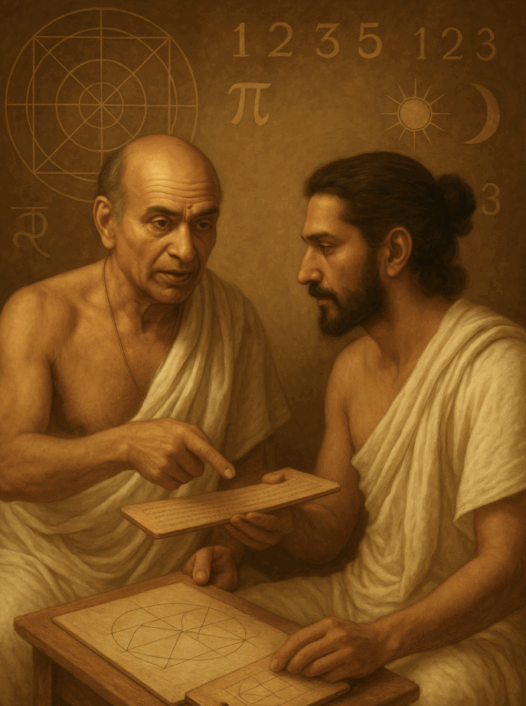 マーダヴァが弟子に知識を継承している様子（AIイメージ）