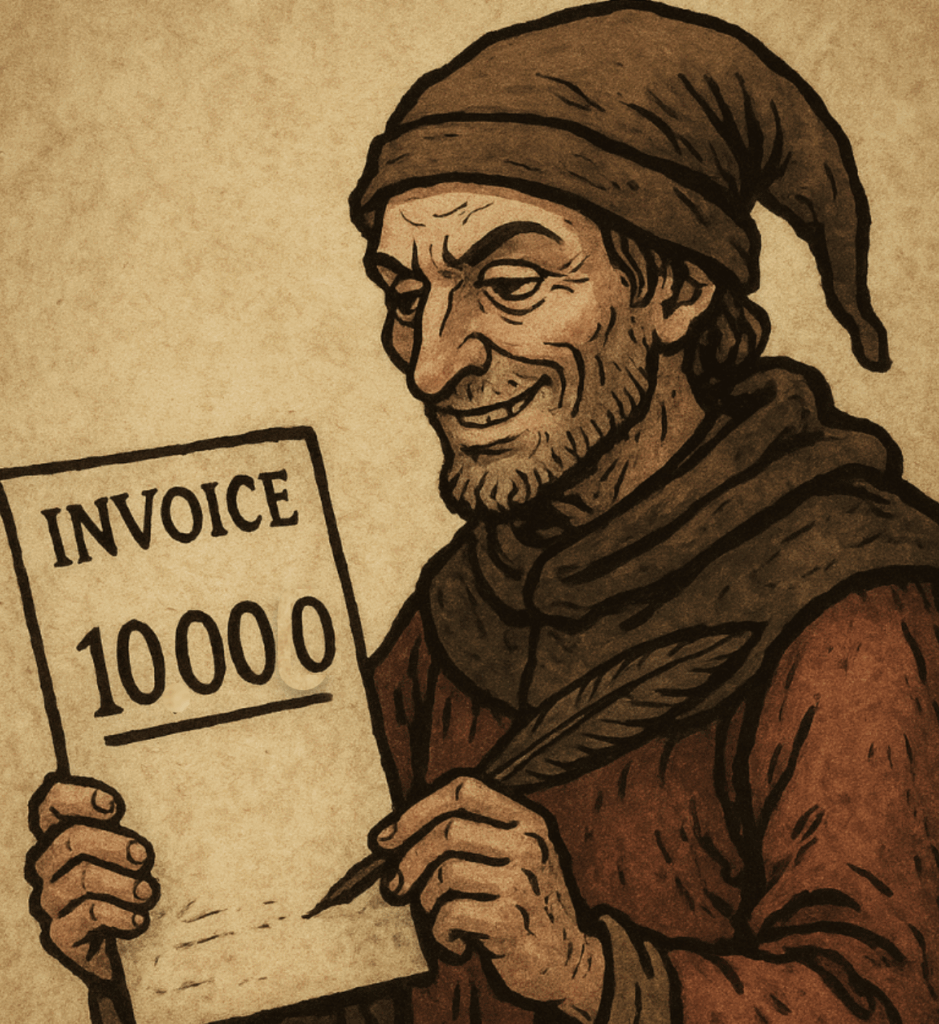 請求書に0を加える悪徳商人（AIイメージ）